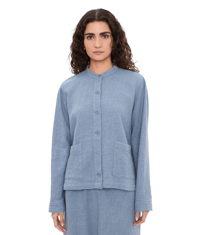 エイリーンフィッシャー レディース アウター コート コットン ジャケット Eileen Fisher Organicotton Doubleweave Mandarin Collar Jacket Haze