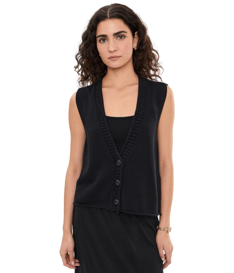 エイリーンフィッシャー レディース アウター コート Vネック ベスト コットン Eileen Fisher Peruvian Cotton Blend V-Neck Vest Black ブラック