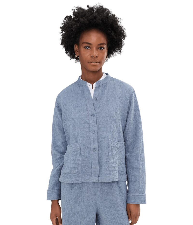 エイリーンフィッシャー レディース アウター コート プチ コットン ジャケット Eileen Fisher Petite Organicotton Doubleweave Mandarin Collar Jacket Haze