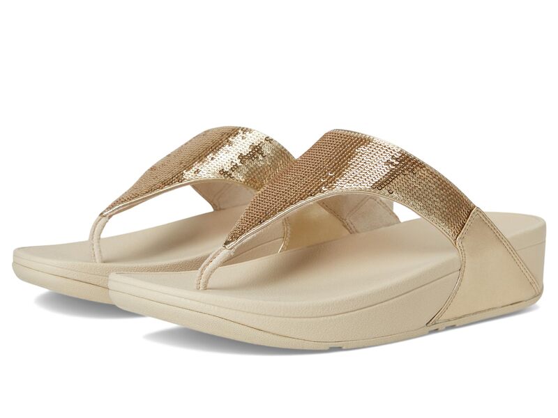 相応うフロップ レディース シューズ サンダル スパンコール FitFlop Lulu Sequin Toe-Post Sandals Platino