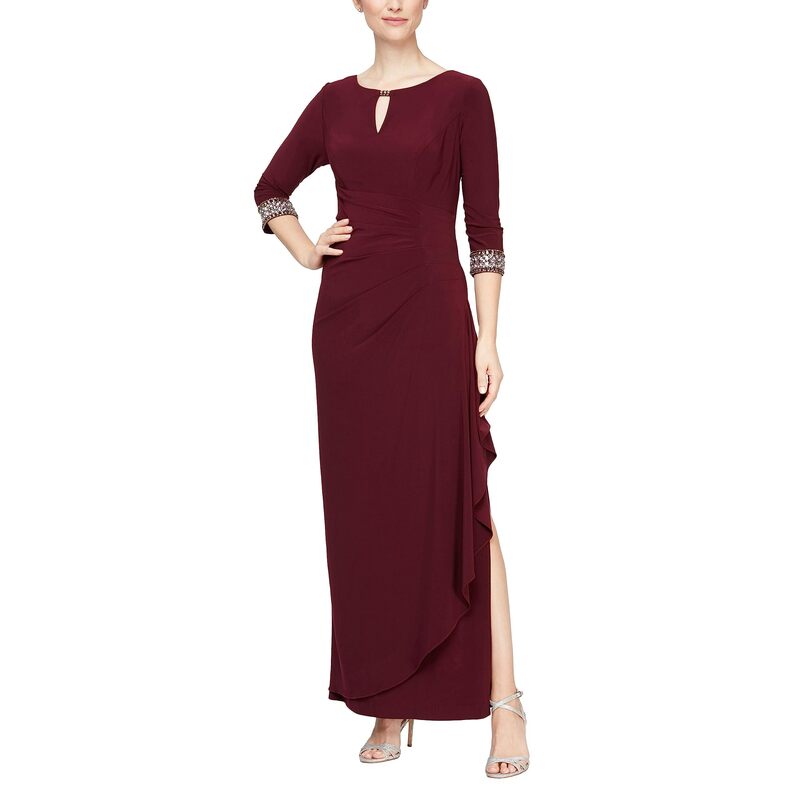 アレックスイブニングス レディース トップス ワンピース A ライン Alex Evenings Long A-Line Dress with Embellished Sleeves and Neckline Fig