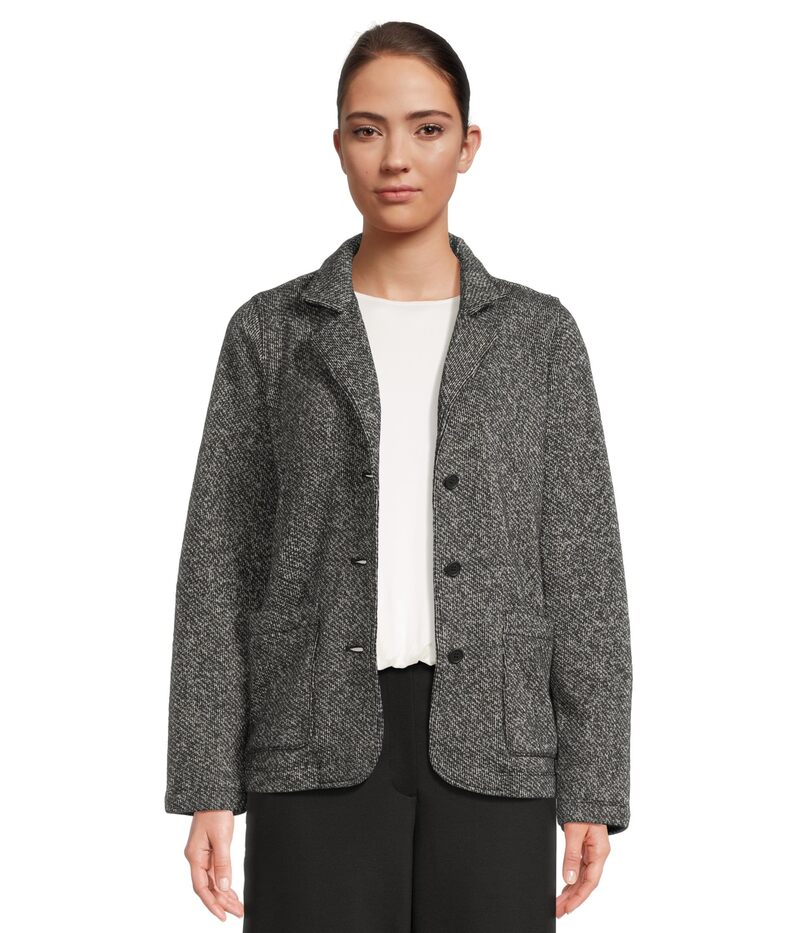 エイリーンフィッシャー レディース アウター 厚地の外套 上衣 Eileen Fisher Stand Collar Jacket Black White 白いこと