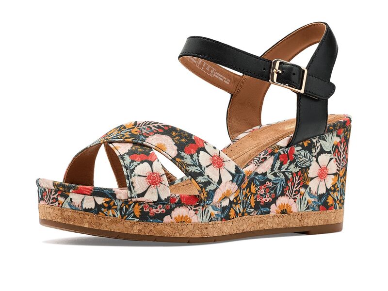 クラークス レディース シューズ 踵 御花柄 御花 Clarks Chicly Floral Black Printex 黒いこと