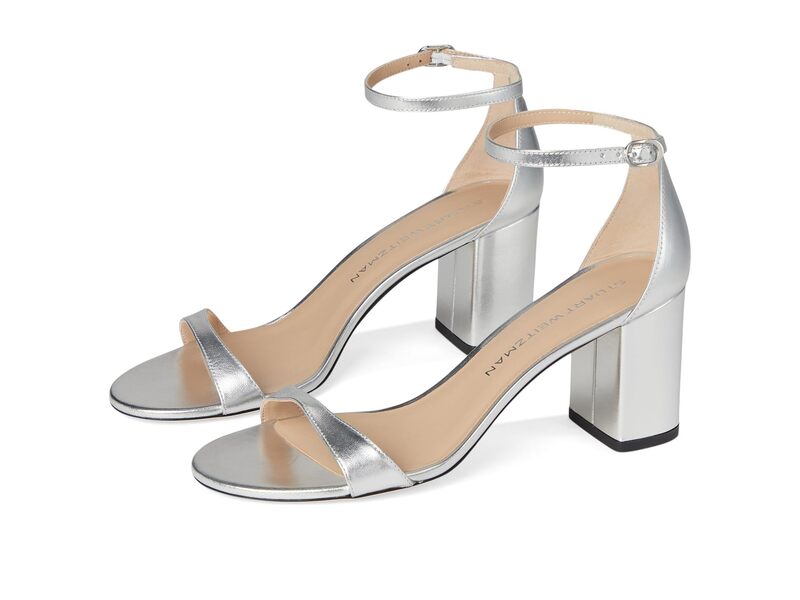 スチュアート ワイツマン レディース シューズ 踵 Stuart Weitzmanudist Block 75 Silver しろがね色