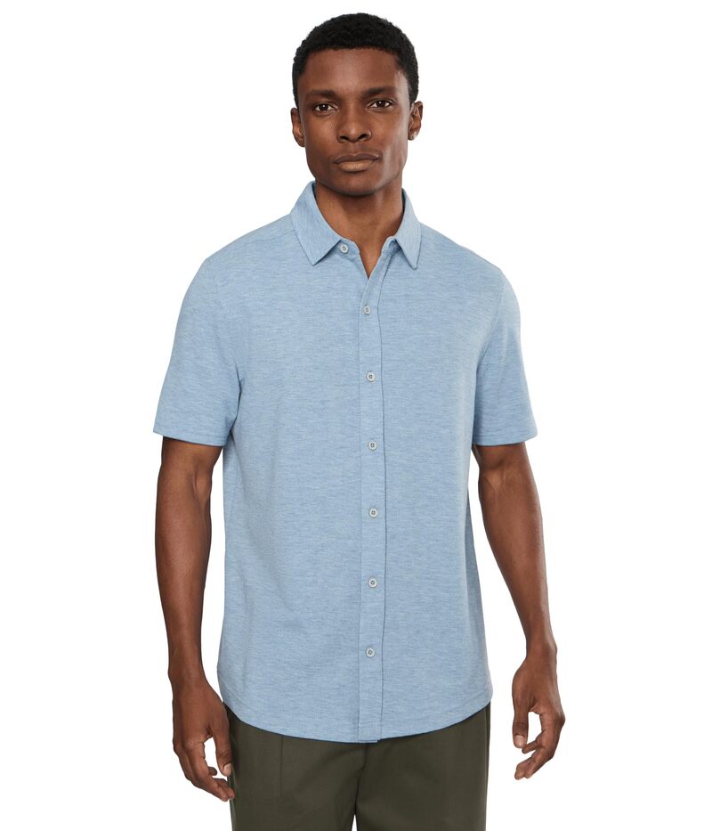 ジョンストンアンドマーフィー メンズ トップス シャツ 半袖 ニット Johnston & Murphy Bennett Short-sleeve Knit Shirt Light Blue Hone ブルー