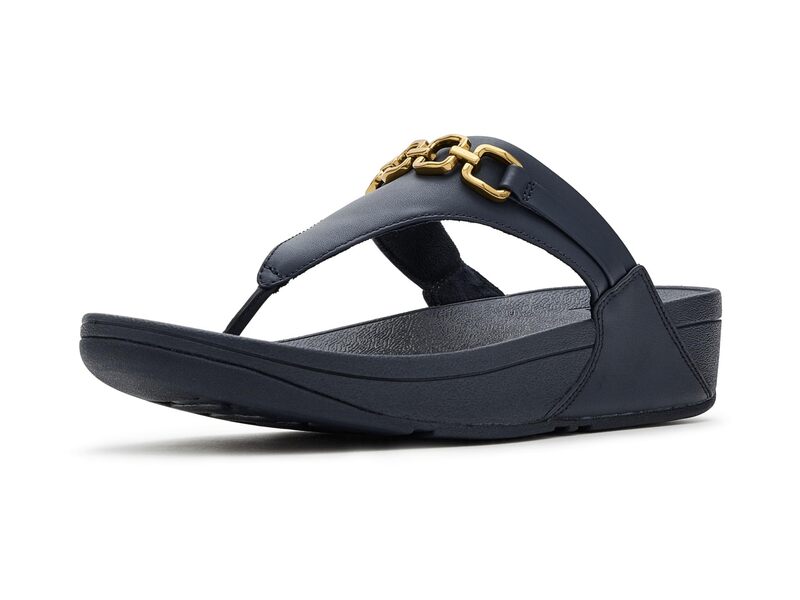 相応うフロップ レディース シューズ 踵 サンダル なめし革 FitFlop Lulu Square-Chain Leather Toe-Post Sandals Midnight Navy 米国海軍