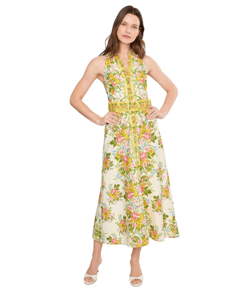 アドリアナ パペル レディース トップス 衣裳 刷り上げる 綿織物 マキシ Adrianna Papell Printed Cotton Maxi Pale Yellow 黄み ワンピース-レディースファッション
