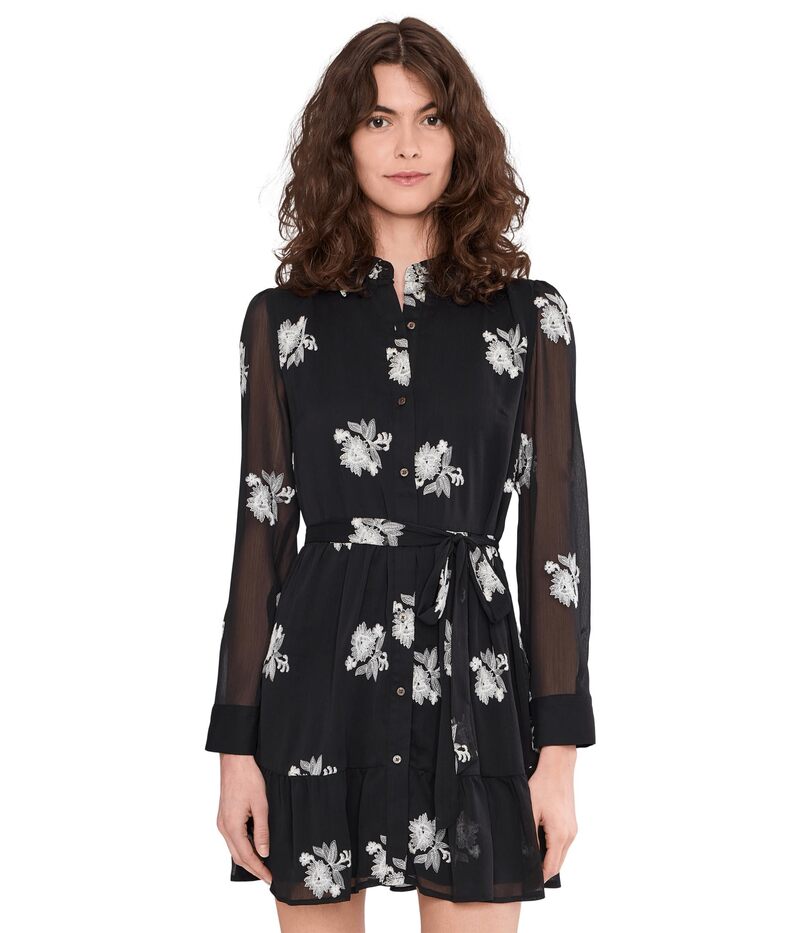セセ レディース トップス 衣装 ミニ プルオーバー CeCe Long Sleeve Self Tie Waist Mini Shirt Dress Rich Black 黒いこと