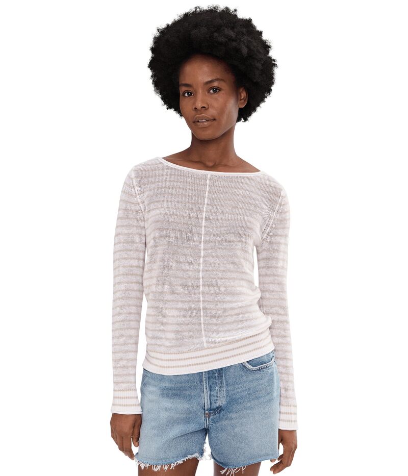 トッミーバハマ レディース アウター ニット・セーター リネン Tommy Bahama Cedar Linen Stripe Bateau Neck Sweater White ホワイト