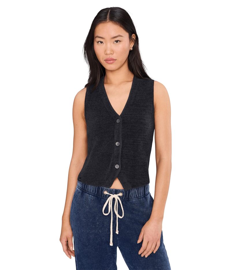 ベアフットドリームス レディース アウター 厚地の外套 限りない Barefoot Dreams CozyChic Ultra LiteR Button Front Vest Black 黒いこと