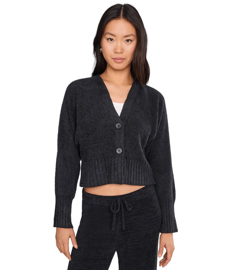 ベアフットドリームス レディース アウター ニット・セーター リブ コットン カーディガン Barefoot Dreams CozyChic LiteR Cotton Ribbed Button Front Cardigan Black ブラック