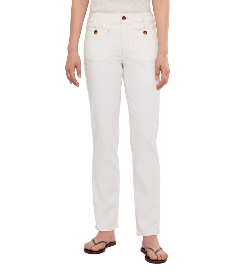 エヌワイディージェイ レディース ボトムス デニムパンツ プチ ジーンズ NYDJ Petite Marilyn Straight Front Button Patch Pockets Jeans Vintage White ホワイト