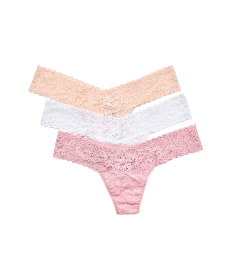 ハンキーパンキー レディース アンダーお召しもの ズボン下 ローライズ スピード競技 Hanky Panky Signature LaceR Low Rise Thongs 3-Pack Meadow Rose Pin