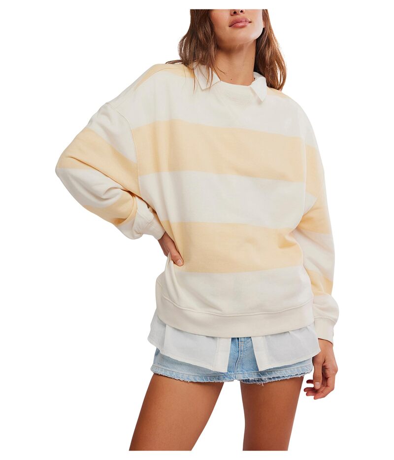 フリーピープル レディース アウター パーカー・スウェット クルーネック Free People We The Free Classic Striped Oversized Crew Neck Apricot Combo アプリコット