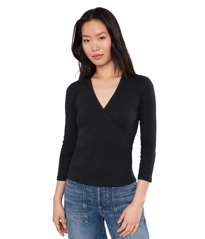 リラピー レディース トップス シャツ リブ Lilla P Ribbed Slub 3/4 Sleeve Surplice Black ブラック
