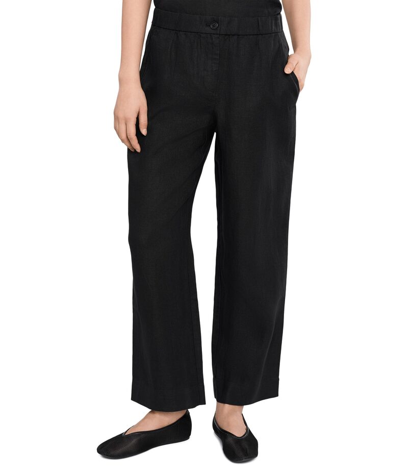 エイリーンフィッシャー レディース ボトムス 心地好いズボン下 プチ リネン Eileen Fisher Petite Heavy Organic Linen Straight Fullength Trousers Black 黒いこと
