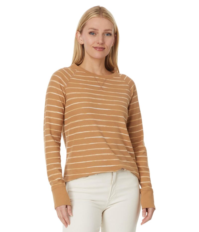 エルエルビーン レディース トップス シャツ クルーネック ミニ L.L.Bean Unshrinkable Mini-Waffle Tee Long Sleeve Crew Neck Stripe Honey Brown Pai ブラウン