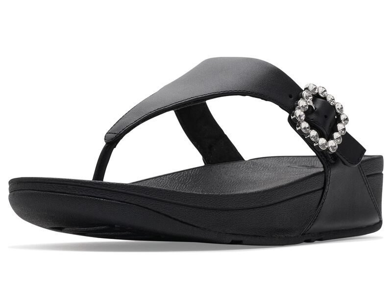 相応うフロップ レディース シューズ サンダル なめし革 FitFlop Lulu Crystal-Buckleather Toe-Post Sandals All Black 黒いこと