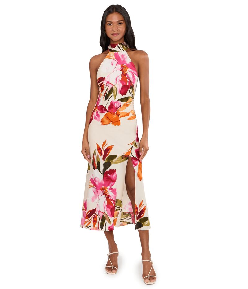 アドリアナ パペル レディース トップス 衣裳 刷り上げる 繻子 Adrianna Papell Printed Satin DressWo Champagne Multi 三鞭酒