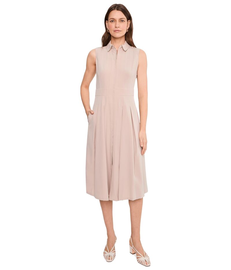 カルバンクライン レディース トップス 衣装 筋目 midi ノースリーブ Calvin Klein Sleeveless Collar Neck Pleated Commuter MidiWo Khaki カーキ