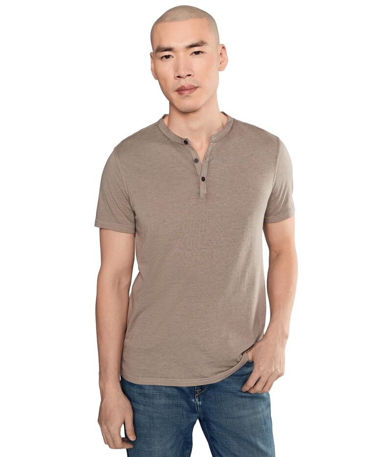 ジョンバルベイトス メンズ トップス プルオーバー John Varvatos Duke Henley K4463f26 Haze Grey 薄墨色 カジュアルシャツ-トップス-メンズファッション
