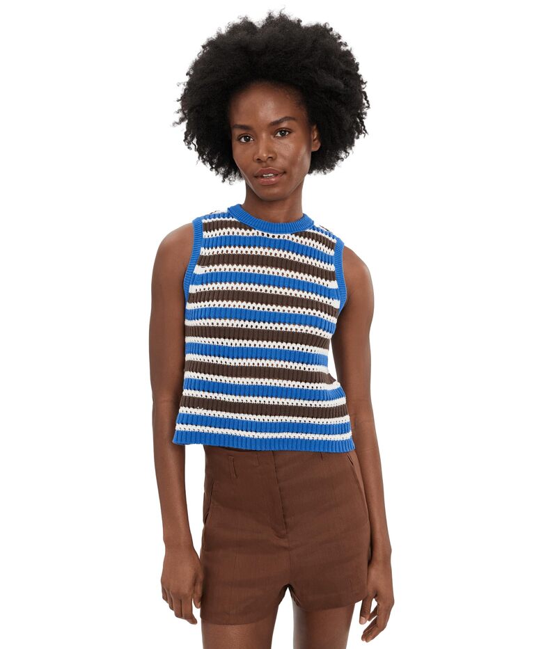 メイドウェル レディース アウター 編み物・ティーシャツ Madewelloriana Texture Stripe Tank Retro Blue/Brow 青碧