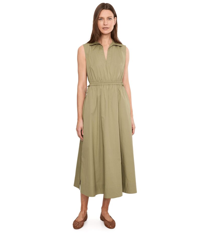 カルバンクライン レディース トップス 衣装 V素っ首 midi ノースリーブ 綿織物 Calvin Klein Sleeveless V-Neck Solid Cotton Midi Light Olive オリーブ