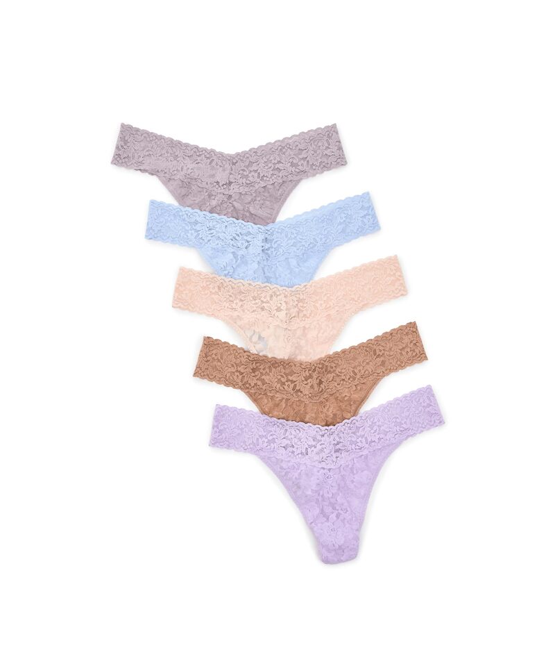 ハンキーパンキー レディース アンダーお召しもの ズボン下 ローライズ スピード競技 Hanky Panky Signature LaceR Low Rise Thongs 5-Pack Periwinkle/Stee