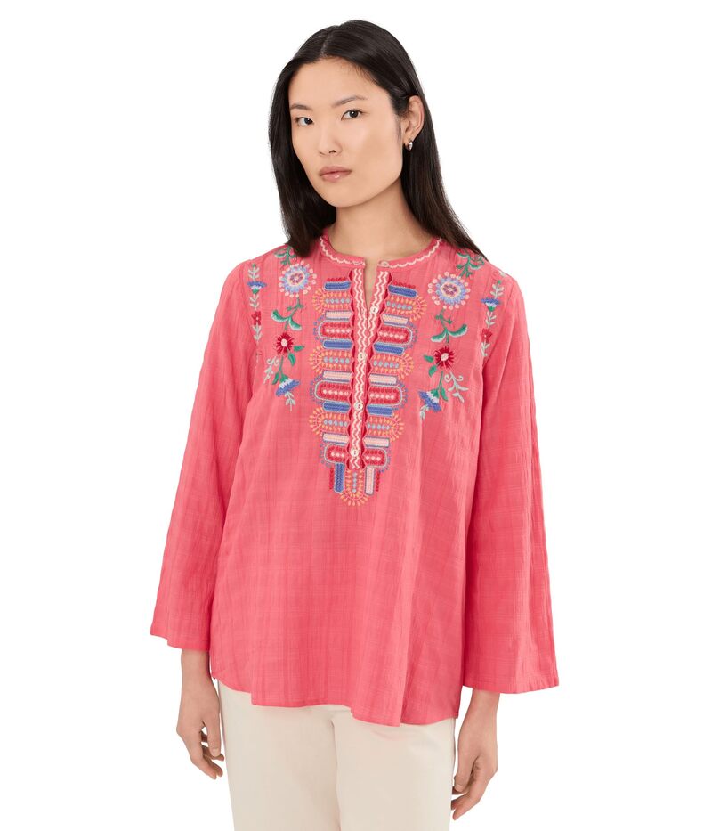 ジョニーワズ レディース トップス プルオーバー ヴィンテージ Johnny Was Vintage Henley Tunic - Roseton Calypso Coral コーラル