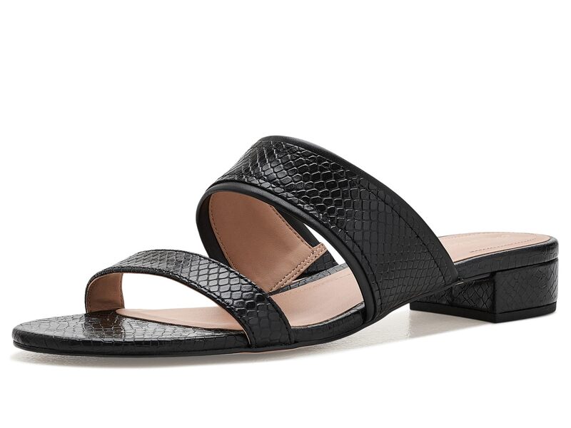 電話を掛けるハーン レディース シューズ 踵 サンダル Cole Haan Fionna Wave Double Band Slide Sandals Black Glossy 錫 黒いこと