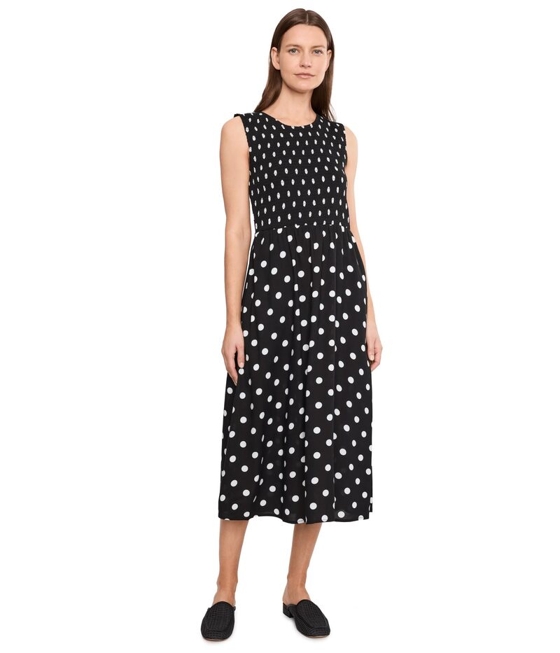 カルバンクライン レディース トップス 衣装 点点柄 点点 MIDI ノースリーブ シャーリング Calvin Klein Sleevelessmocked Polka Dot Midi Black Cream 皮膚軟化剤