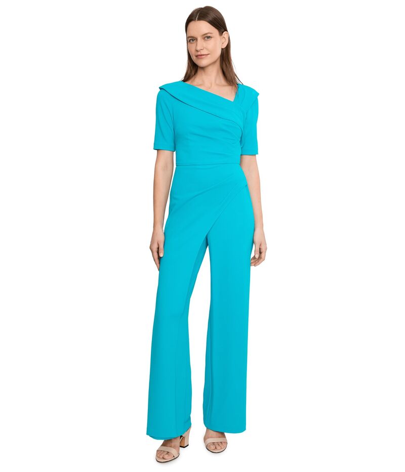 アドリアナ パペル レディース トップス 飛び降りる背広 縮緬 編み物 Adrianna Papell Knit Crepe Jumpsuit Bel Air Blue 青碧