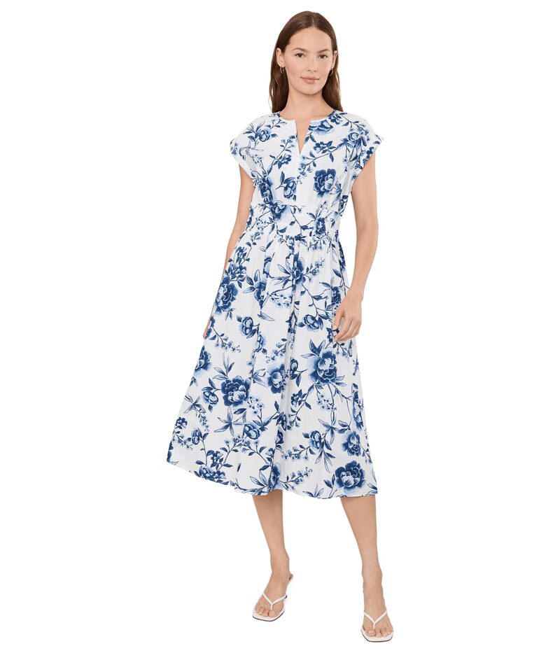 カルバンクライン レディース トップス 衣装 A 伝達ルート 御花柄 midi 綿織物 旗がしら 御花 Calvin Klein Cap Sleeve Floral Cotton A-Line Midi Creamulti 皮膚軟化剤