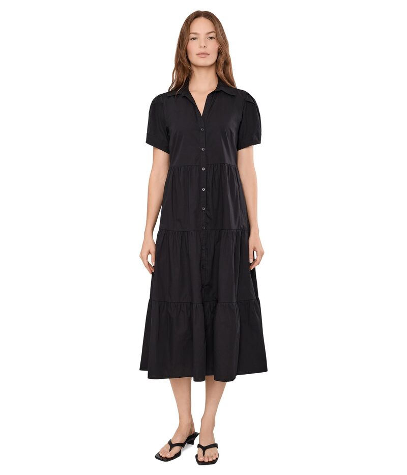 カルバンクライン レディース トップス 衣装 ティアード A 伝達ルート midi 綿織物 Calvin Klein Puff Sleeve Cotton Tiered A-Line Midi Black 黒いこと