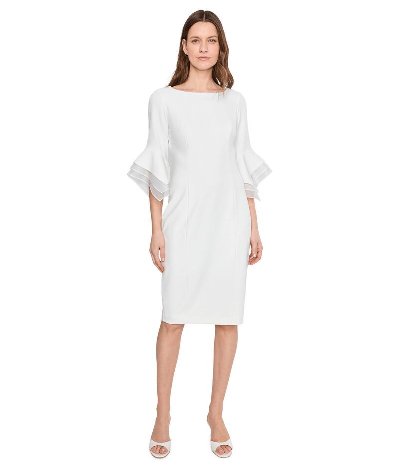 アドリアナ パペル レディース トップス 衣装 ティアード 縮緬 編み物 Adrianna Papell Knit Crepe Tiered Sleeve Dress Ivory 象牙色