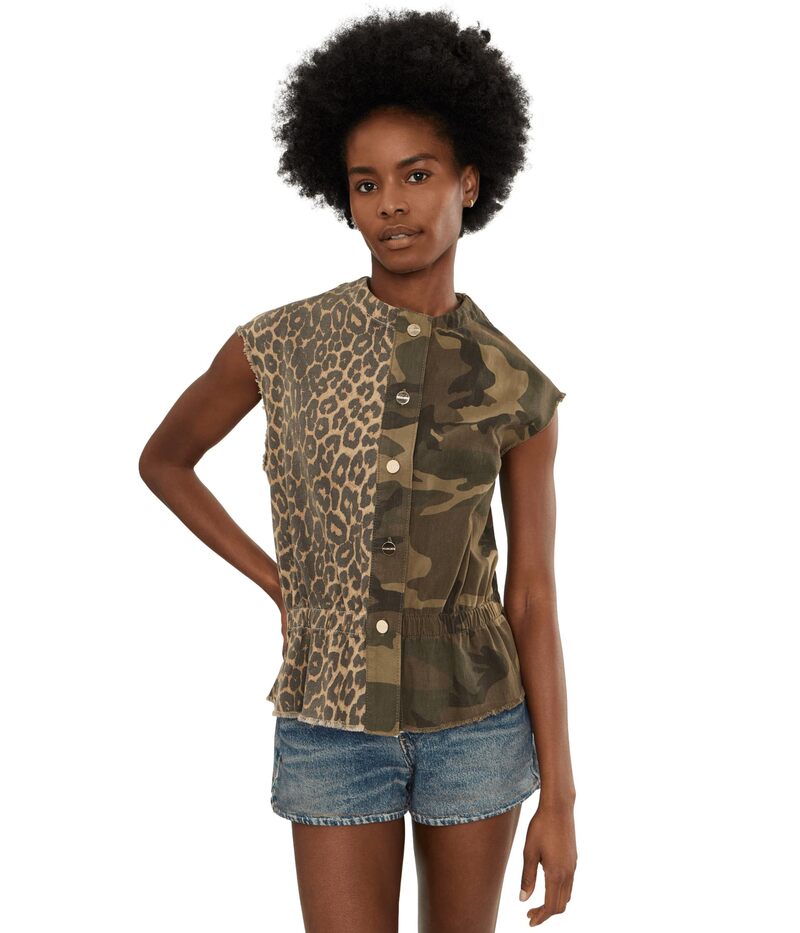 オールセインツ レディース トップス プルオーバー 厚地の外套 Allsaintsofi Waistcoat Camo Leppo Gree