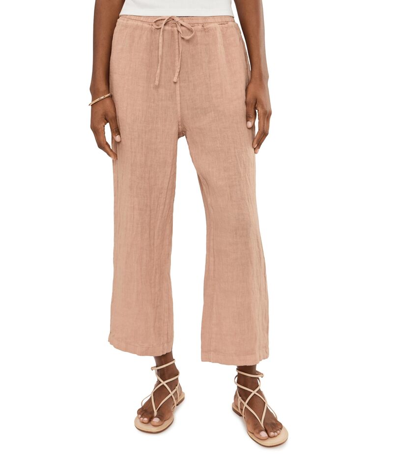 エリオットローレン レディース ボトムス 心地よいズボン下 リネン Elliott Lauren At Ease - Elastic Waist Drawstring Crop Linen Pant With Patch Pockets Macchiato