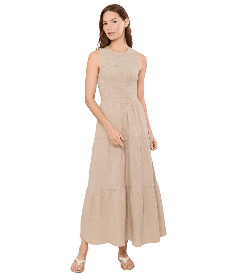 カルバンクライン レディース トップス 衣装 ティアード シャーリング マキシ Calvin Klein Smocked Tiered Gauze Maxi Latte