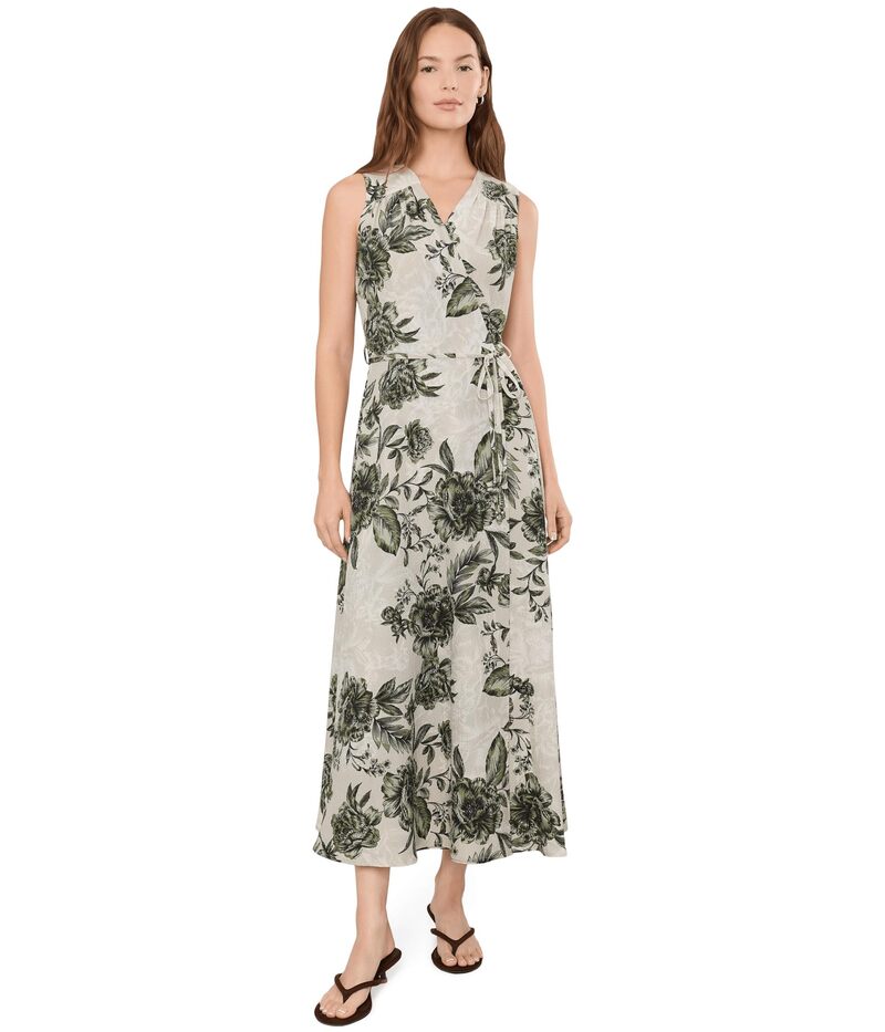 カルバンクライン レディース トップス 衣装 Vのど首 御花柄 ノースリーブ 御花 Calvin Klein Sleeveless V-Neck Floral Gauze Faux Wrap Dress Light Olive Mul オリーブ