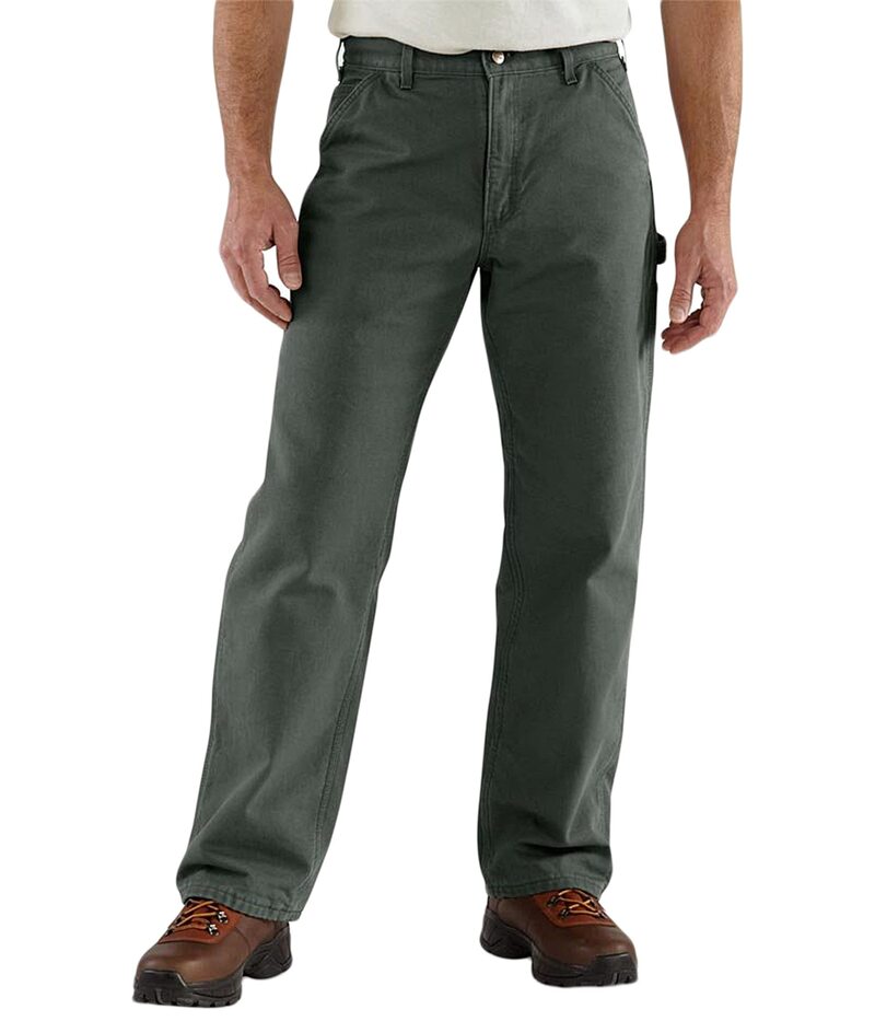 鉄道車両ハート型 メンズ ボトムス 心地よいズボン下 Carhartt Washeduck Dungaree Flannelined Work Pants Moss