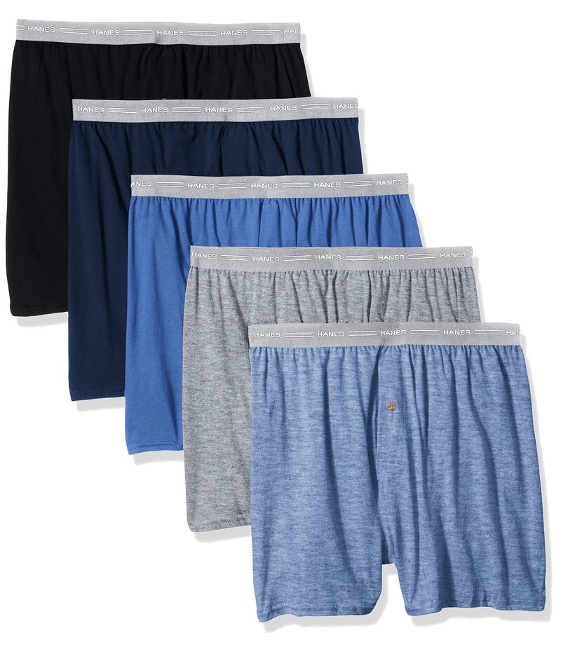 ヘインズ メンズ アンダーお召しもの ボクサーズボン下 編み物 Hanes Exposed Waistband Knit Boxer-Multiple Packs Available Assorted マルチ色合い