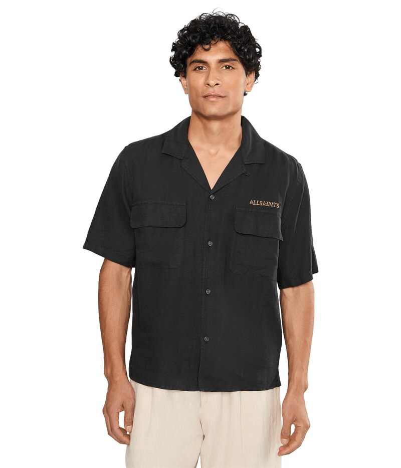 オールセインツ メンズ トップス プルオーバー Allsaints Dunloe Short Sleeve Shirt Jet Black 黒いこと