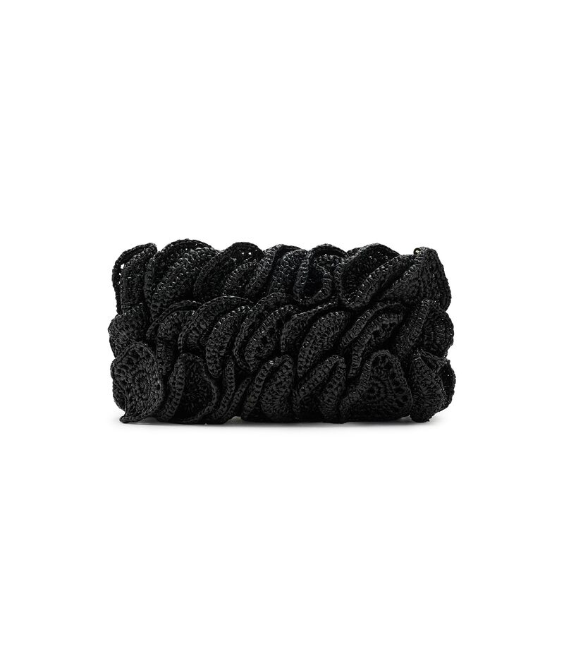 耕園 レディース 御徒面子 Farm Rio Raffia Flower Clutch Black 黒いこと
