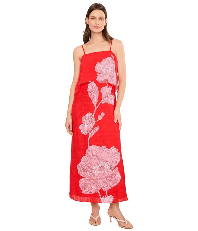 ヴィンスカムート レディース トップス 衣装 MIDI オーバーレイ Vince Camuto Four Tier Overlay Midi Dress Lobstered 赤いこと