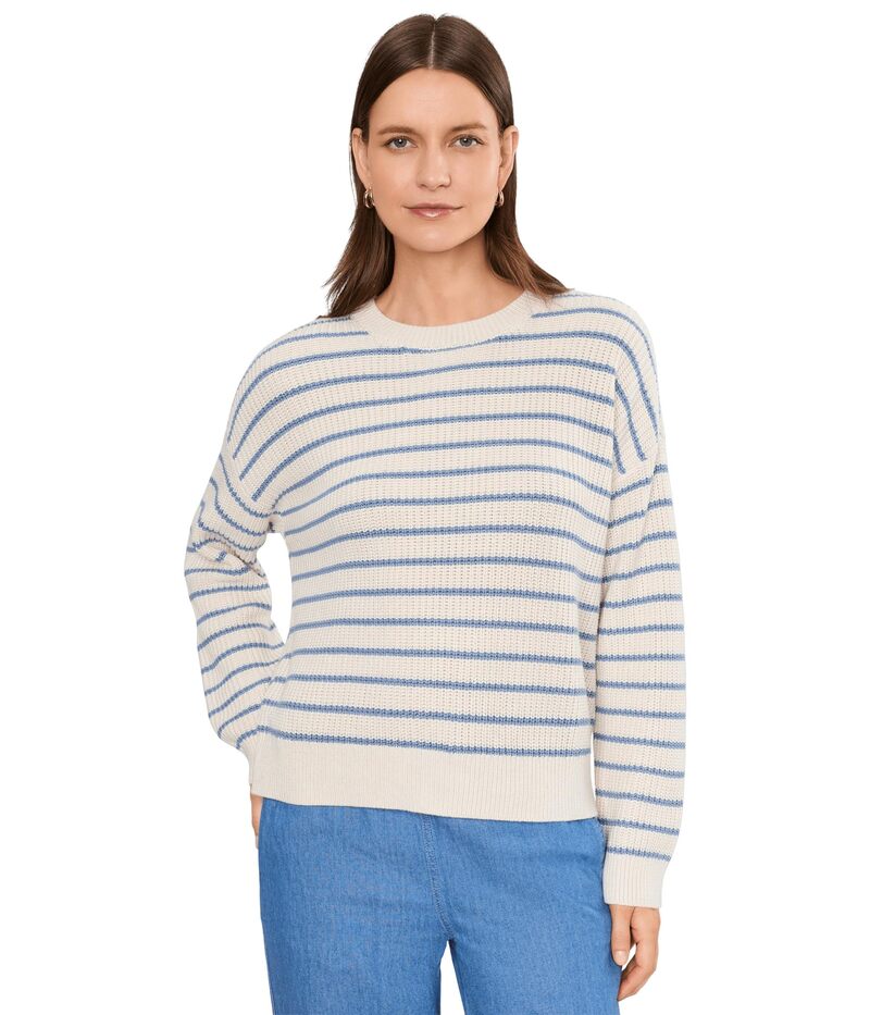 エバージェイ レディース アウター 編み物・スウェーター 労働者の一団のど首 綿織物 Eberjey Coastal Cotton Crewneck Stripe Almond H 縞模様
