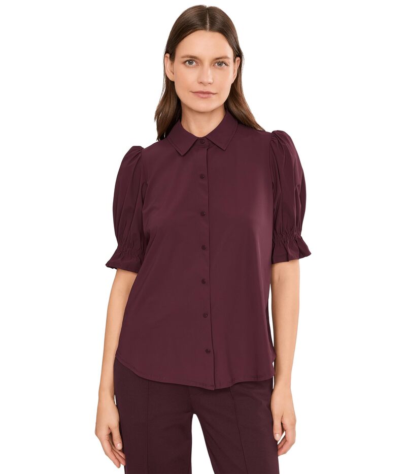 リヴァプール 天使の都市 レディース トップス プルオーバー 編み物 Liverpoolos Angeles Elbow Puff Sleeve Snap Front Knit Shirt Dark Oxblood オックスブラッド