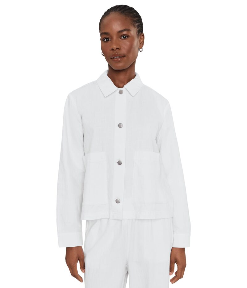 エイリーンフィッシャー レディース アウター 厚地の外套 綿織物 リネン 上衣 Eileen Fisher Slubby Organicotton Linen Classicollar Jacket White 白いこと