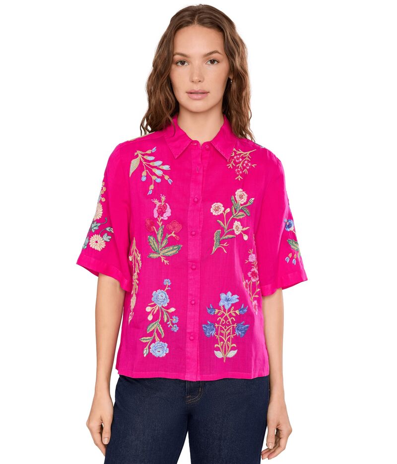 ジョニーワズ レディース トップス プルオーバー Johnny Was Relaxed Kimono Shirt - Beatrix Pink Peacock さくら色