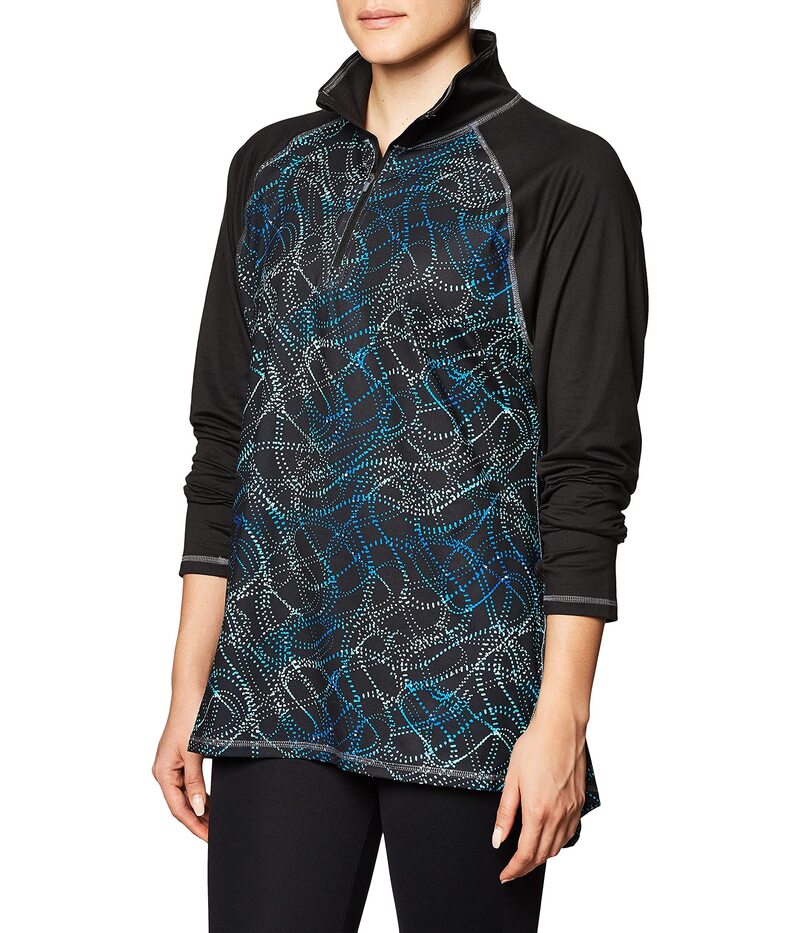 ヘインズ レディース アウター パーカー・スウェット ハーフジップ フリース Hanesport Performance Fleece Quarter Zipullover Ebony/Swirl Dot