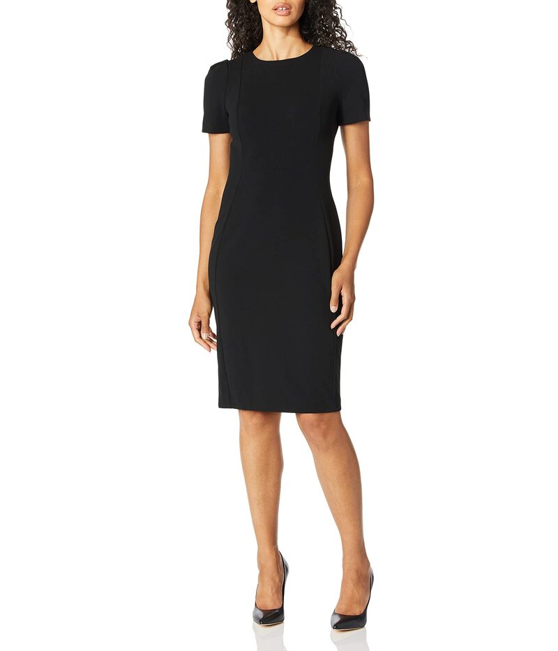 カルバンクライン レディース トップス 衣装 Calvin Klein Short Sleeved Seamed Sheath Dress Black 黒いこと